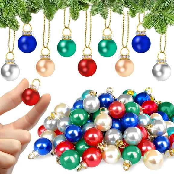 100PCS 0.6" Christmas Mini Balls Ornaments, Miniature Glitter Balls, Xmas Tree Hanging Decorations Pendants for Holiday Party Outdoor Indoor DIY Craft Supplies
