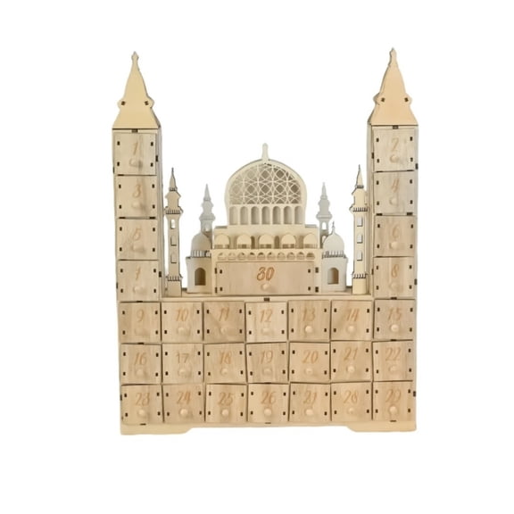 Wood Mosque Castles Advent Calendar Eid Mubarak Countdown Calendar Wood Drawer Muslims Ramadans Festival Decoration