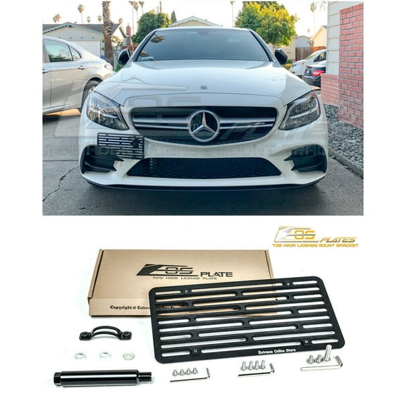 Replacement For 2019-Present Mercedes Benz W205 C-Class Sedan Models | EOS Plate Version 2 Front Bumper Tow Hook License Relocator Mount Bracket Tow-513-V2 (Full Size)