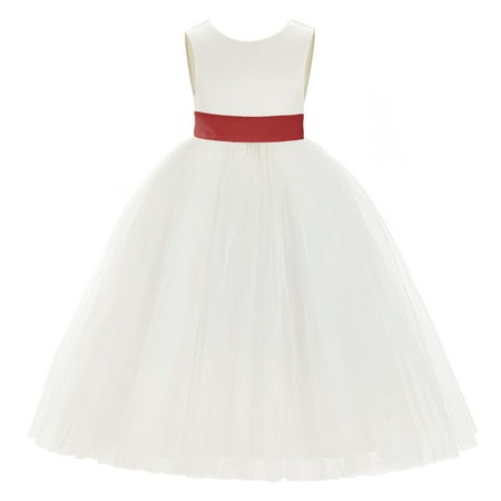 

Ivory V-Back Satin Flower Girl Dresses for Wedding Toddlers 219T