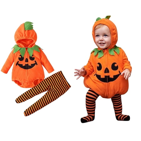 Pumpkin Baby Romper Hoodie Cotton with Hat Outfit First Halloween Baby Boy Outfit Toddler Halloween 0-6 Months