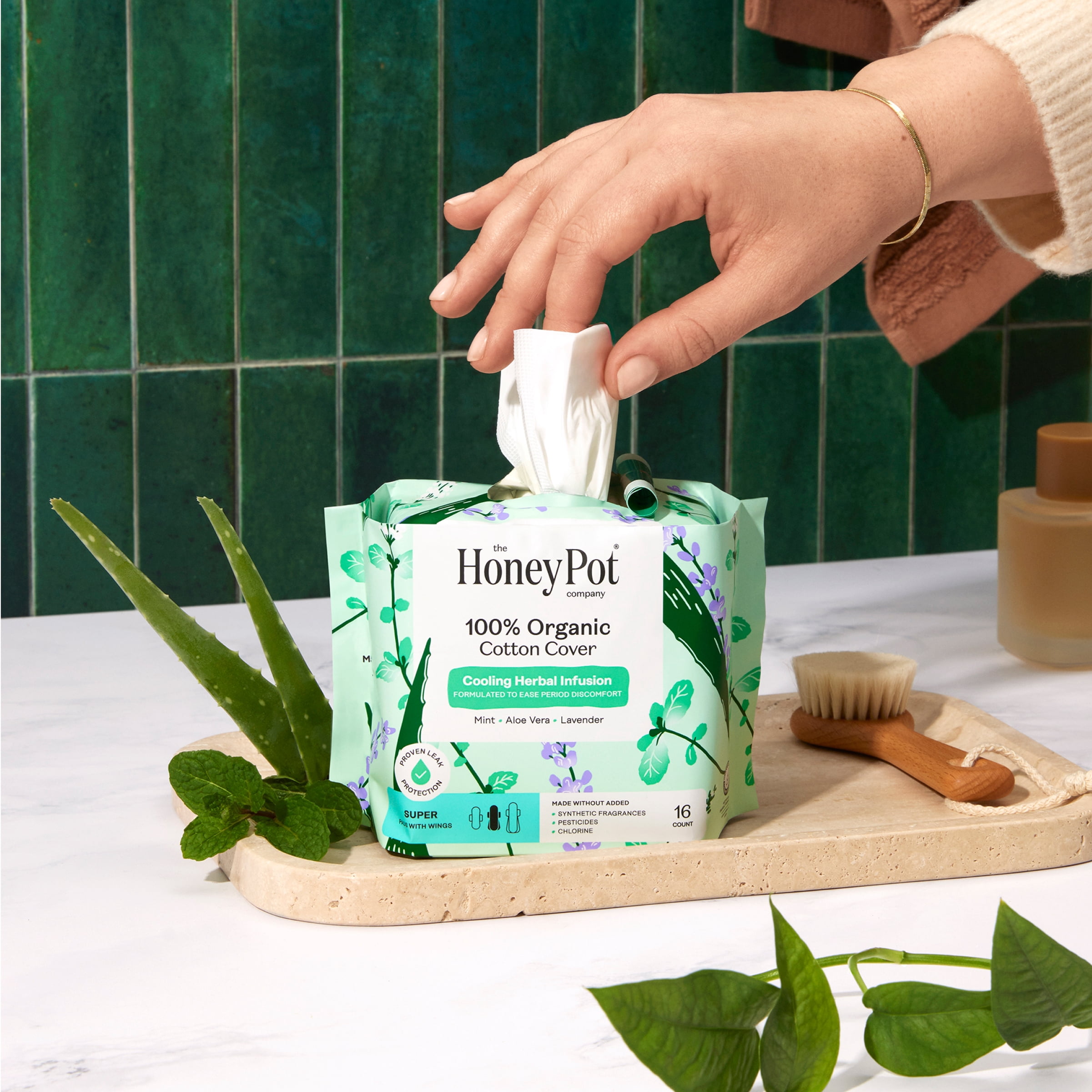 The Honey Pot Company, Herbal Super Pads with Wings, Organic Cotton Cover, 16 ct.
