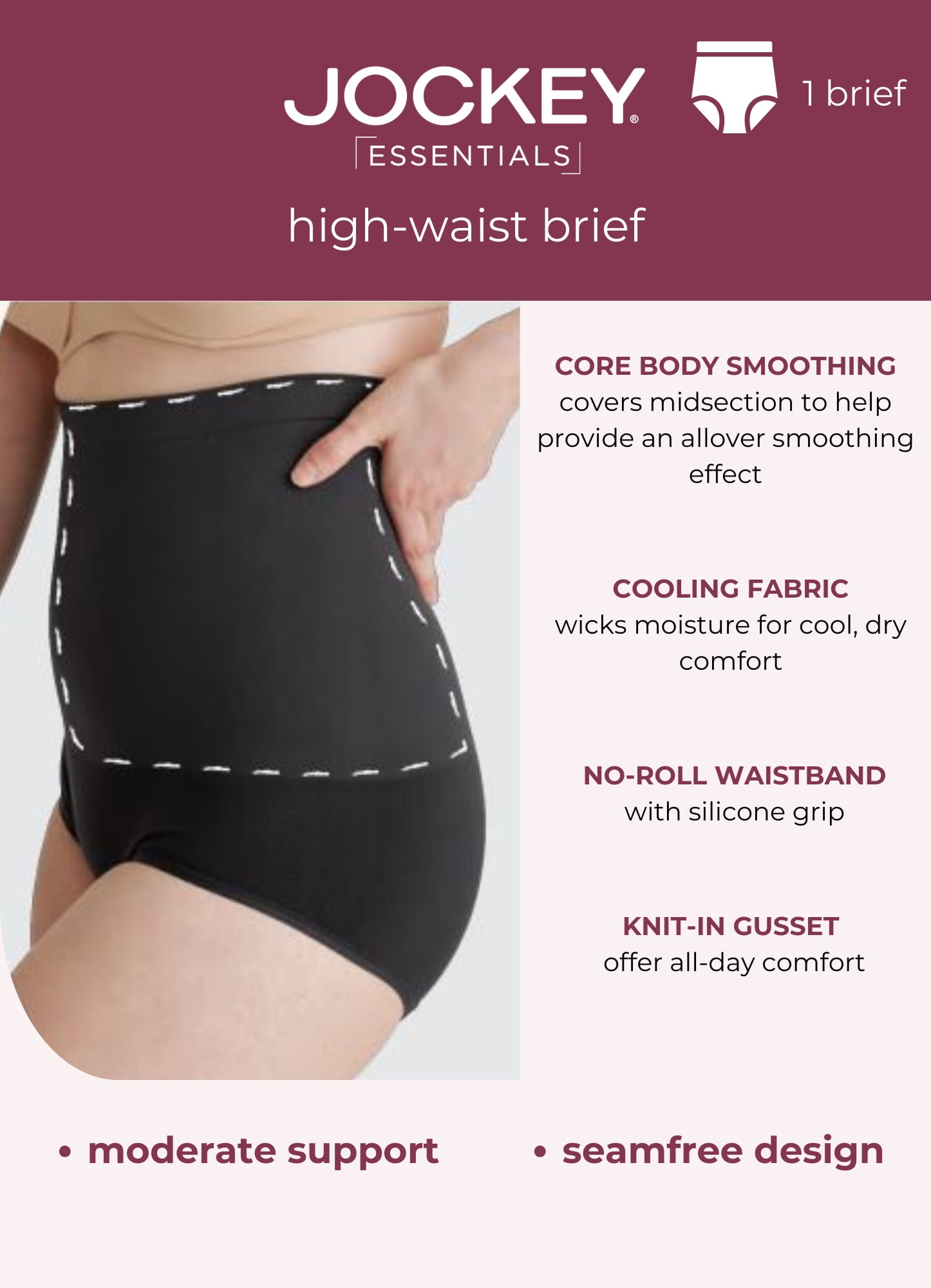 Jockey® Essentials Women's Core Body Smoothing High-Waist Brief, Sizes Small-3XL