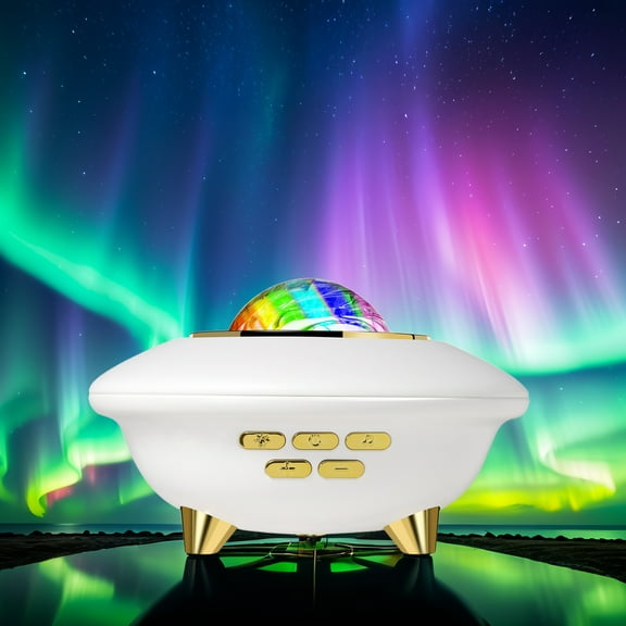 J&B Ultrasonic Diffuser with Aurora Star Projection Lights, Music/White Noise, White