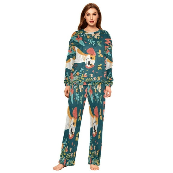 YAZAOO Women Slim Pajamas Loose Style Female Fashion Dog Sitting in Garden Pattern Sleepwear