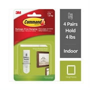 2PK Command Picture Hanging Strips, Removable, Holds up to 4 lbs, 0.63" x 1.81", White, 8 Pairs/Pack (70006903705)