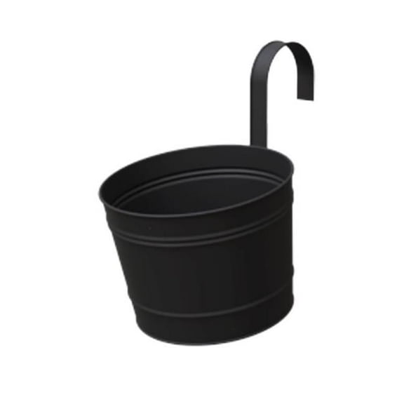 Panacea 8082692 8 in. Dia. x 10.5 in. Metal Over The Rail Planter, Black - Pack of 6