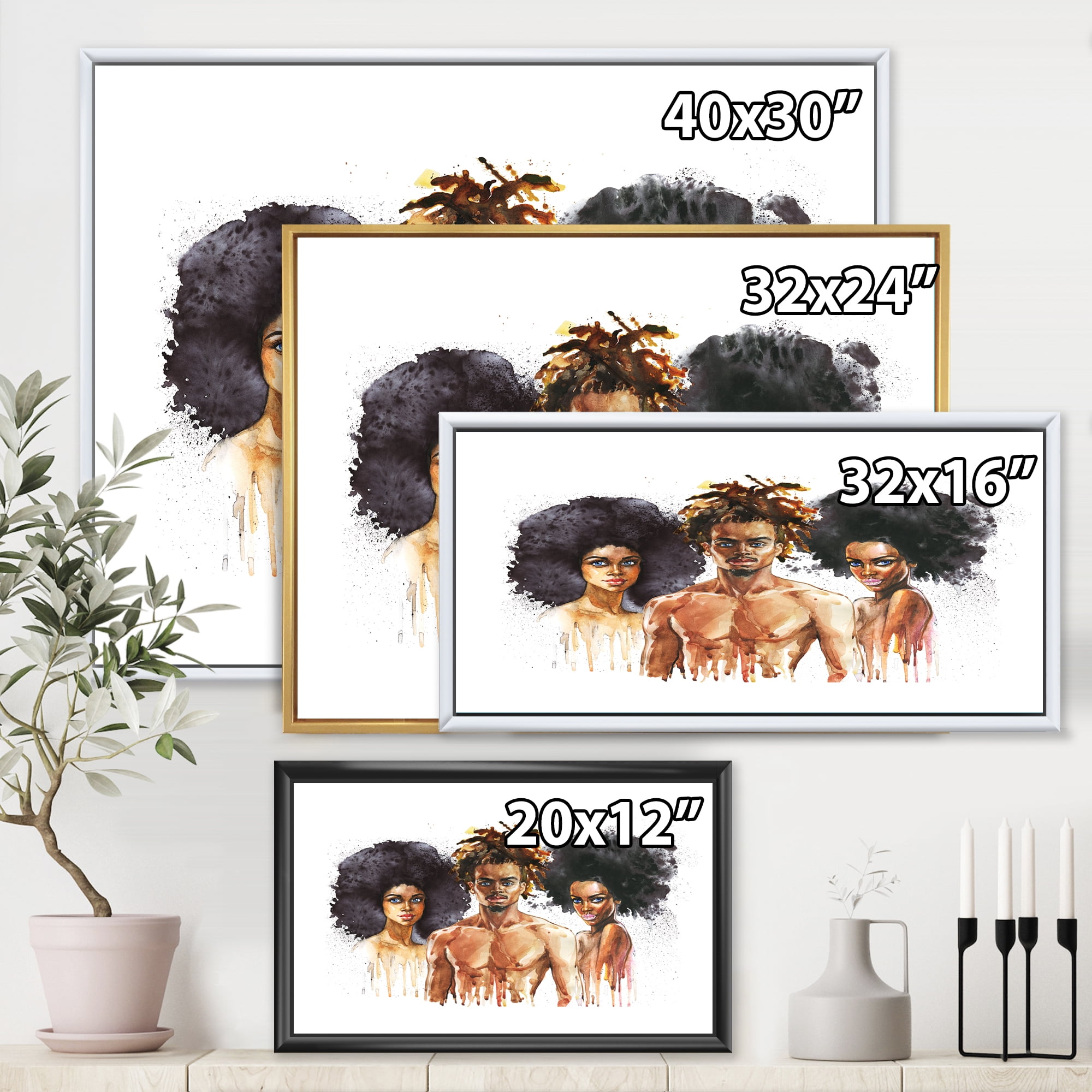 Designart 'Afro American Fashion Portraits' Glam Framed Canvas Wall Art Print