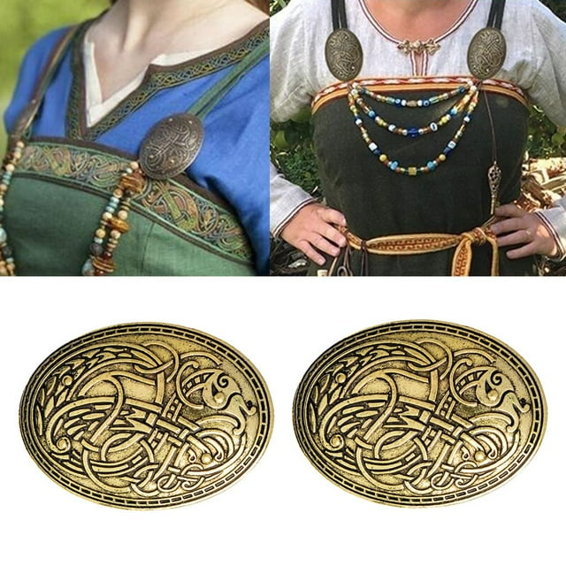 Broche , 2 piezas, juego de broche medieval, joyería nórdica para 2 piezas de oro Hugo Broche nórdico vikingo vintage