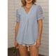 thumbnail image 2 of Blusas de gasa para mujer de manga corta casual con cuello en V Pom Pom Shirt Tops ropa suelta y fluida, 2 of 7