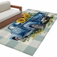 thumbnail image 2 of Blue Truck Yellow Sunflower Area Rug 4x6 FT, Non Slip Kids Room Carpet, Teal Plaid Vintage Summer Washable Soft Floor Carpet Non-Shedding Throw Rug for Dorm Kitchen Study Room Home Office Bedside, 2 of 9
