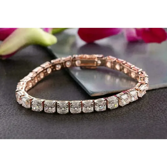 Aishvi Jewels 8Ct Asscher Cut Lab Created Diamond Tennis Bracelet 14K Rose Gold Plated