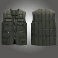 thumbnail image 3 of comerut Men Waistcoat V-Neck Sleeveless Zipper Placket Vest Coat with Multi Pockets Solid Color Windproof Warm Down Vest Jacket, 3 of 7