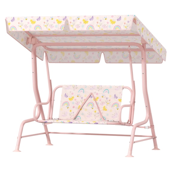 Kids Patio Swing Chair, Adjustable Canopy, Safety Belt, Outdoor Swing Set for Backyard, Garden, Poolside, Pink