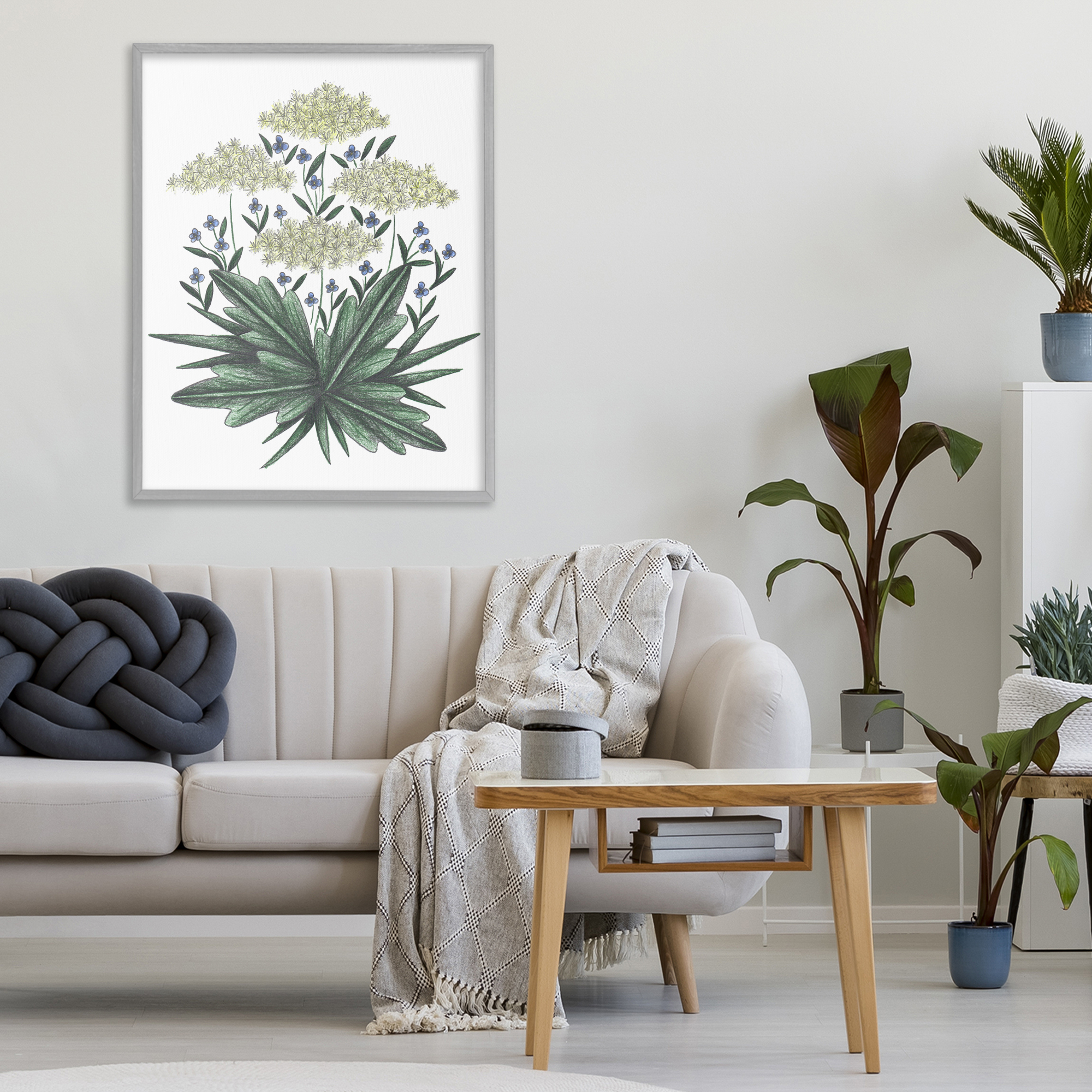 New Roots Vintage Sketch Gray Framed Giclee Art, design by Cecilia Battaini