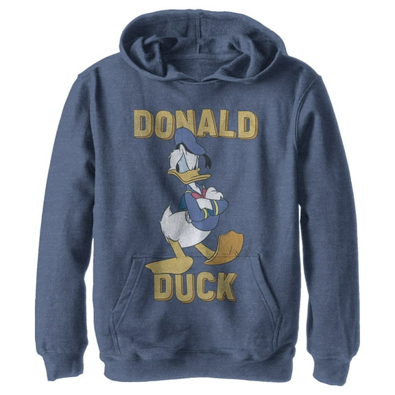 Boy's Mickey & Friends Donald Duck Grumpy  Pull Over Hoodie Navy Blue Heather X Large