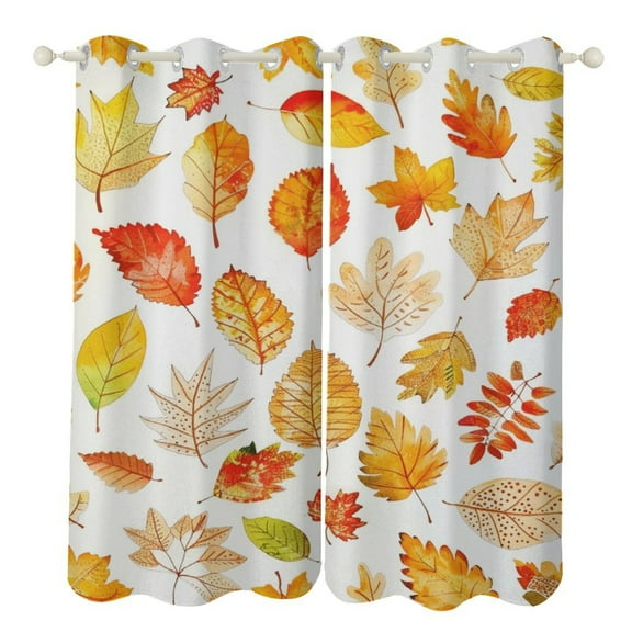Autumn Harvest Maple Leaves Thanksgiving Curtains Aesthetic Envrionmental Friendly Picture, Living Room Bedroom Window Drapes 2 Panel Set