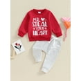 thumbnail image 2 of vera natura Baby Boy Valentine's Day Outfits Letter Print Long Sleeve Sweatshirt and Elastic Pants Clothes, 2 of 9