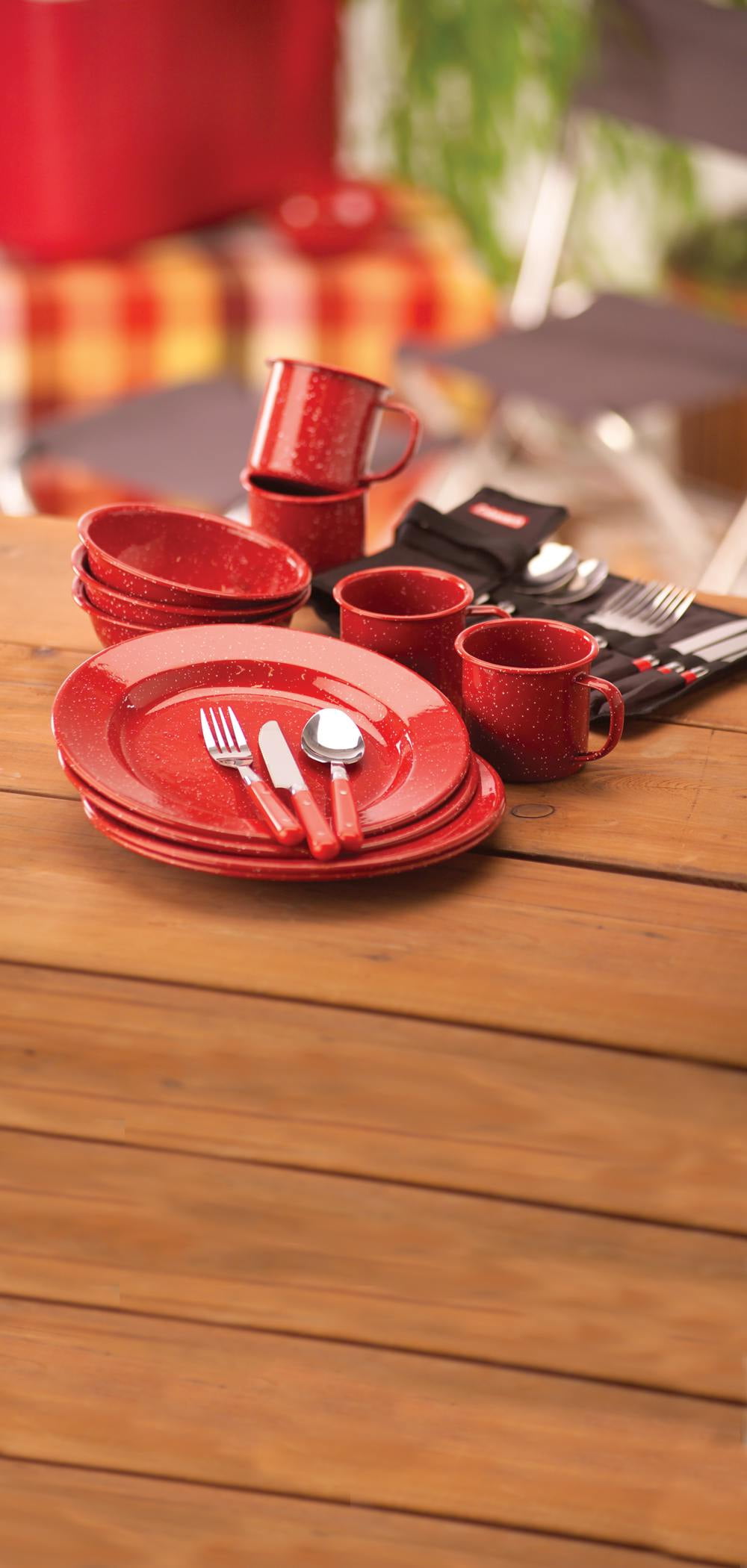 Coleman 24-Piece Enamel Camping Dinnerware Set, Dining Utensils
