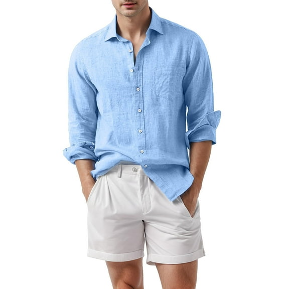 Coshow Cotton Shirts for Men Summer Long Sleeve Button Down Shirts Casual Stylish Beach Shirts