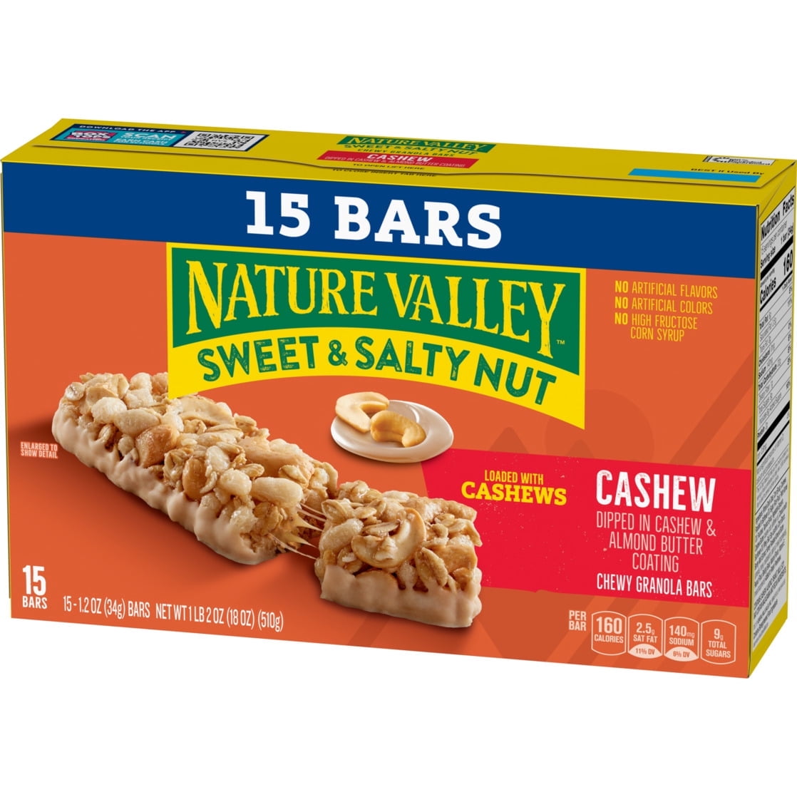 Pack of 3 Nature Valley Sweet & Salty Cashew Granola Bars, 15 Bars Each, 18 oz  with free Cocoa Mix Sachet by valueNest