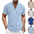 thumbnail image 6 of guisaled Mens Linen Shirts Short Sleeve V Neck Casual Cotton Henley Shirt Regular Fit Baggy Lightweight Beach Yoga Tunic Tops Deals Of The Week, 6 of 6