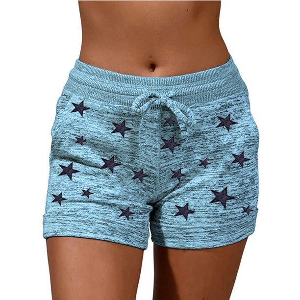 ICHUANYI Clearance Fashion Women Drawstring Casual Pocket Loose Printed Sports Shorts Pants(Blue, XXL) ICHUANYI WER2023080704140
