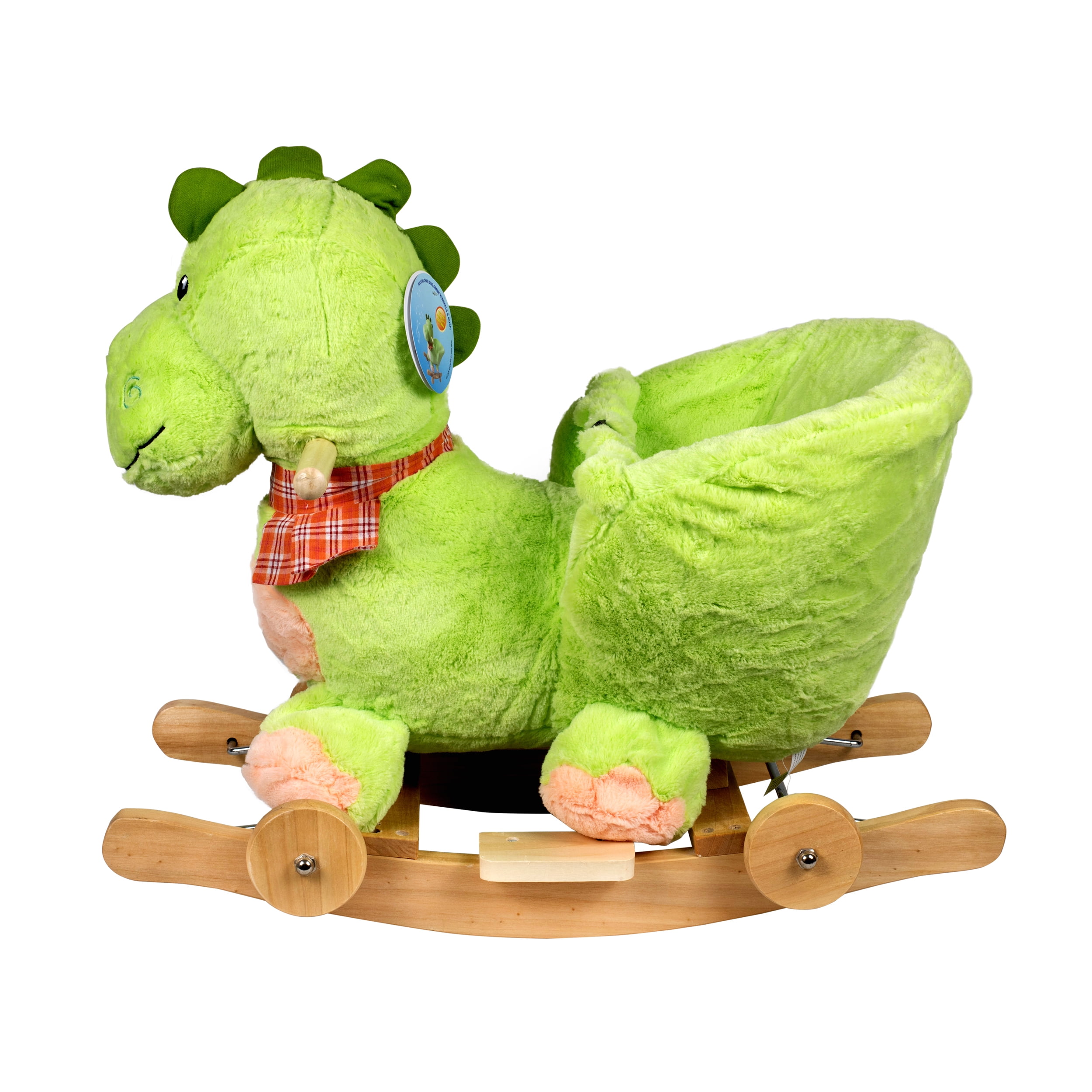 PonyLand Dino Rocking Chair with Wheels and Music, Green for Kids 18 Months and up