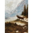 thumbnail image 3 of Franz Xaver von Pausinger 14x18 Black Modern Framed Museum Art Print Titled - Roaring Deer in Winter Landscape, 3 of 5
