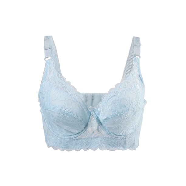 SOSTEN CHIC Mujeres Sujetadores de Copas Completas Transpirables Confort Encaje Floral Cobertura Completa Sin Almohadillas Sujetador con Aros 40/90 Ajuste 38B/C Azul Claro