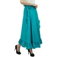 thumbnail image 4 of Phagun Women's Cotton Ruffled Self Belt Solid Magic Wrap Hippie Skirt-Blue, 4 of 6
