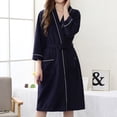 thumbnail image 2 of Defitshape Women's 3/4 Sleeves Bathrobe Spa Pockets Waffle Bath Robes Belted Mid-length Navy Medium, 2 of 2