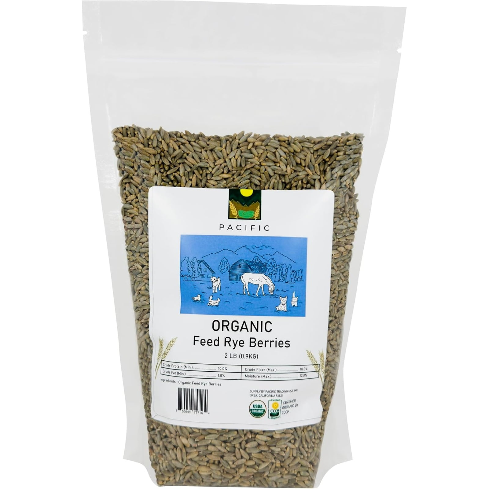 Pacific Organic Petfood Feed Rye Berries for Pets - Whole Rye Berries Rich in Fiber & Minerals, USDA & CCOF Certified, Product of USA - 2Lbs