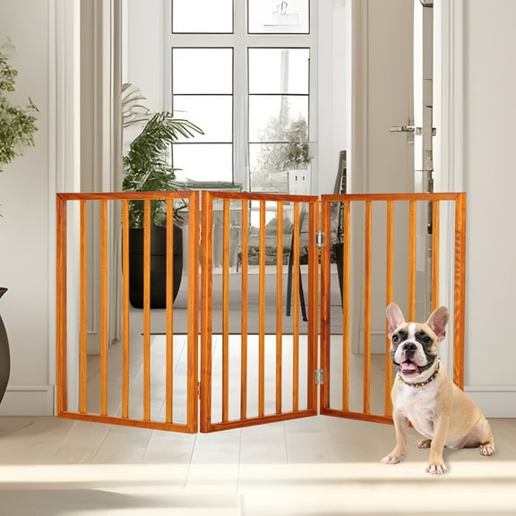 PETMAKER 3-Panel Indoor Foldable Pet Gate for Stairs or Doorways (Mahogany)