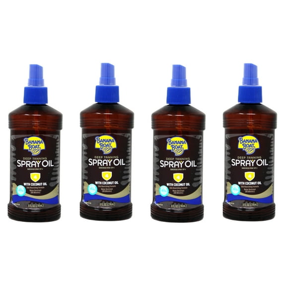 4 Pack Banana Boat Deep Tanning Oil Spray, With Sunscreen SPF 4, 8 Oz Each