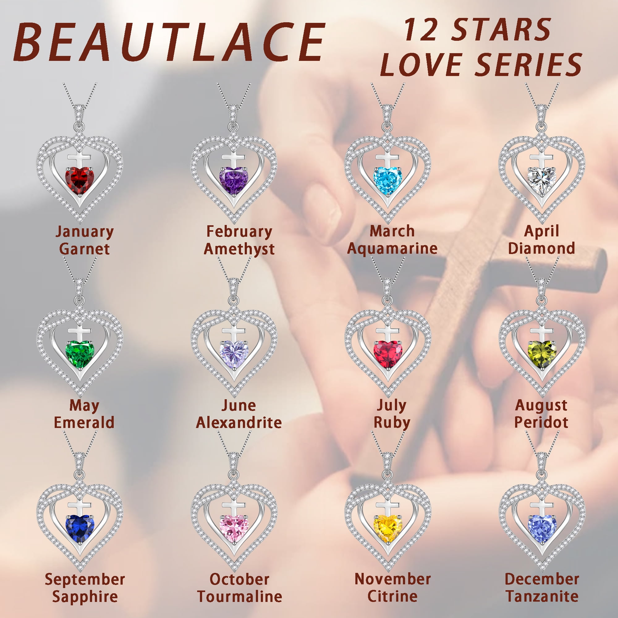 Beautlace 925 Sterling Silver Cross Necklace,November Birthstone Heart Pendant Necklace Jewelry Birthday Christmas Mothers Day Gifts for Women Mom