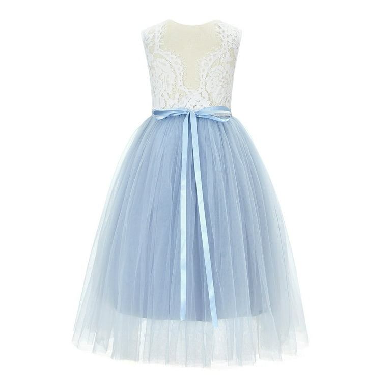 Scalloped V-Back A-Line Colored Flower Girl Dress Dance Recital 207R4 Dusty Blue / 2 Scalloped V-Back A-Line Colored Flower Girl Dress Dance Recital 207R4 Dusty Blue / 2