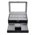 thumbnail image 2 of Caja de reloj Estuche de reloj con cajón Organizador de joyas de cuero PU portátil para hombres y mujeres Organizador de relojes para anillos Pendient, 2 of 8
