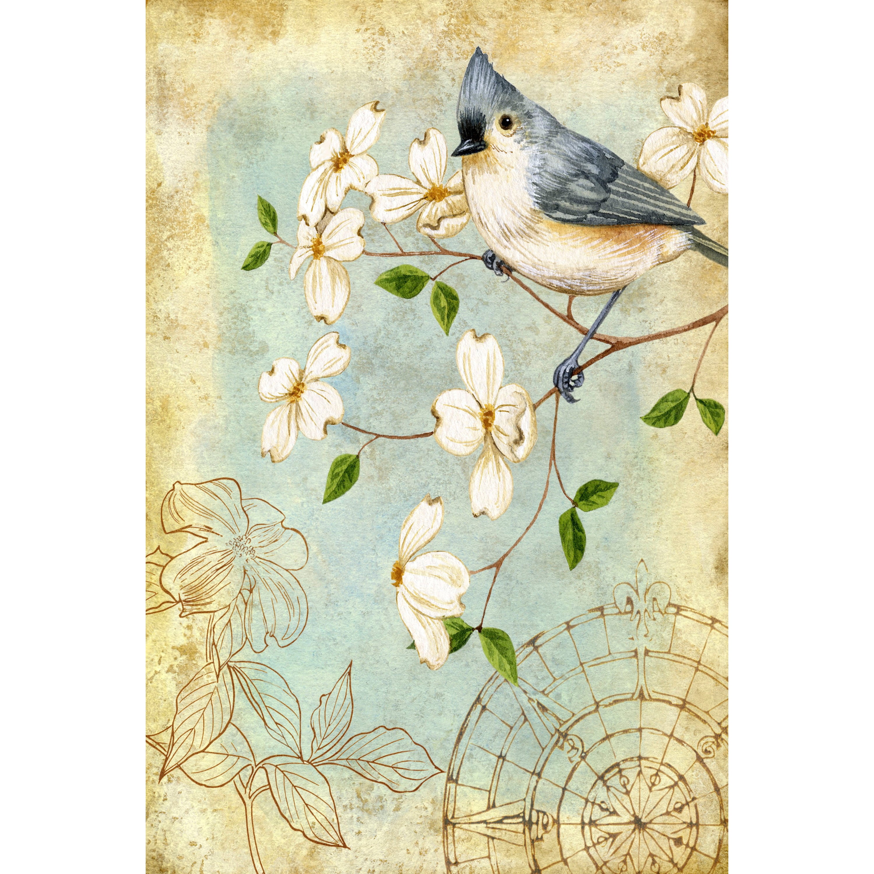 Marmont Hill "Bluejay & Blooms" Painting Print on Wrapped Canvas