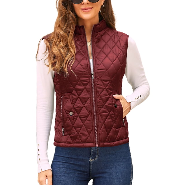Sexy Dance Ladies Chaqueta acolchada Sin mangas Zip up Slim Fit Chaqueta para mujer Chaleco ligero acolchado con bolsillos