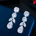 thumbnail image 2 of White Gold Plated Cubic Zirconia Round Amerian Crystal Leaf Dangle Drop Earrings, 2 of 9