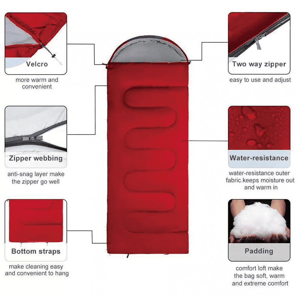 PEAKTREND Sleeping Bags for Adults Camping Portable Waterproof Compression Sack- Camping Sleeping Bags for Big and Tall (Red)