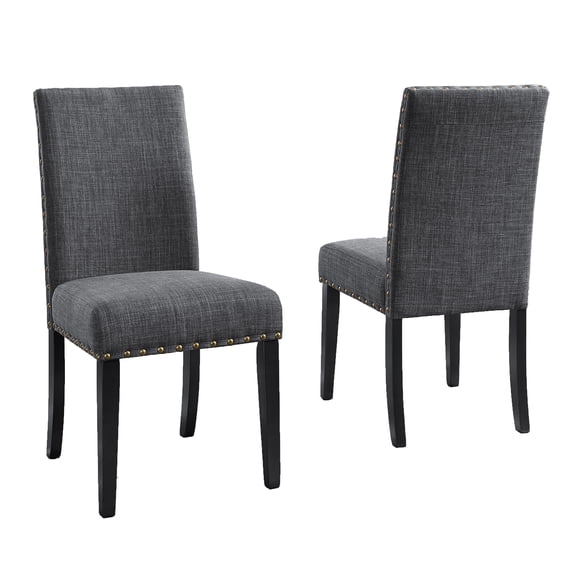 Roundhill Furniture Biony Fabric Nail Head Dining Chair Set of 2, Gray