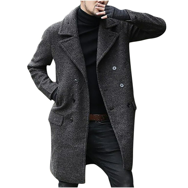 Voncos Winter Peacoat for Men Double Breasted Woolen Trench Voncos Winter Peacoat for Men Double Breasted Woolen Trench