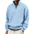 thumbnail image 2 of Zedker Fashion Honeycomb Knitted Casual Long Sleeve Quarter Zipper Shirts for Men Comfy Stand Collar Loose Breathable Tops,Light Blue,L, 2 of 7