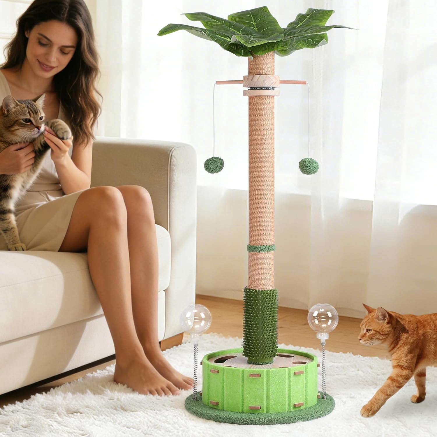 40 Inch Tall  Scratching Post with Rotating Ball and Treat Dispenser for Indoor Cats