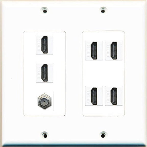 RiteAV 6 HDMI 1 Coax Cable TV Wall Plate Dual Gang Decorative Type White