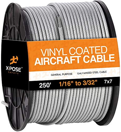 500ft White Coated Galvanized Cable/Wire Rope 7x7-3/32" coated to 1/8" 