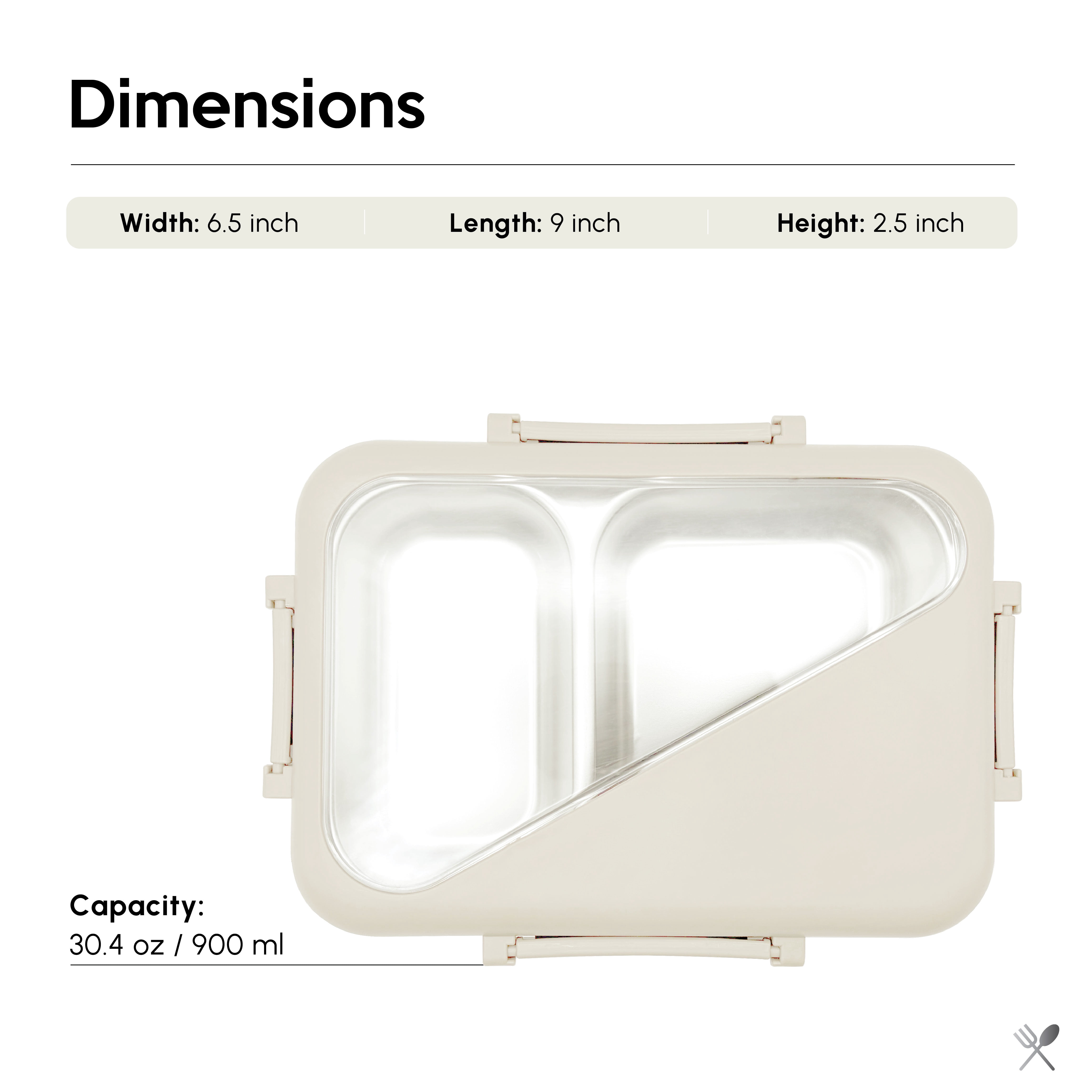 Just Cook 2 Section Microwave Safe Stainless Steel Bento Box 900 ml - Coconut Milk