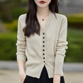 thumbnail image 4 of Nuevo suéter tipo cárdigan para mujer, moda Otoño Invierno, suéter de punto con cuello en V, color sólido, ropa básica femenina, cárdigan suave de calle alta, 4 of 5